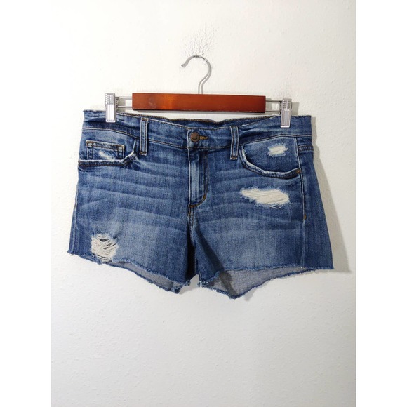 Joe's Jeans Shorts Joes Kency Blue Medium Wash Distressed Raw Hem Cut Off Denim Shorts Size